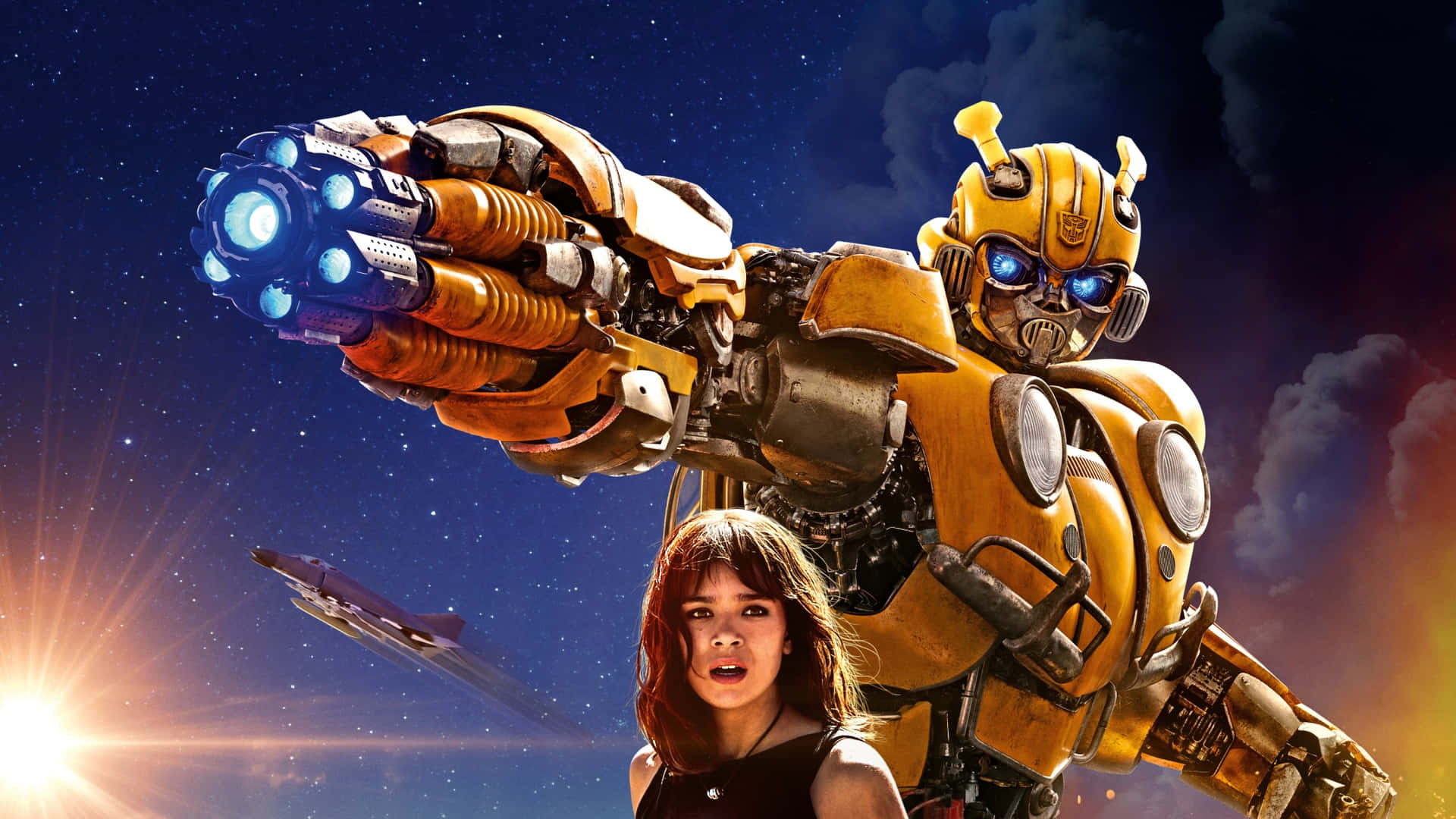 Transformersfilmpostern Med En Kvinna Och En Robot.
