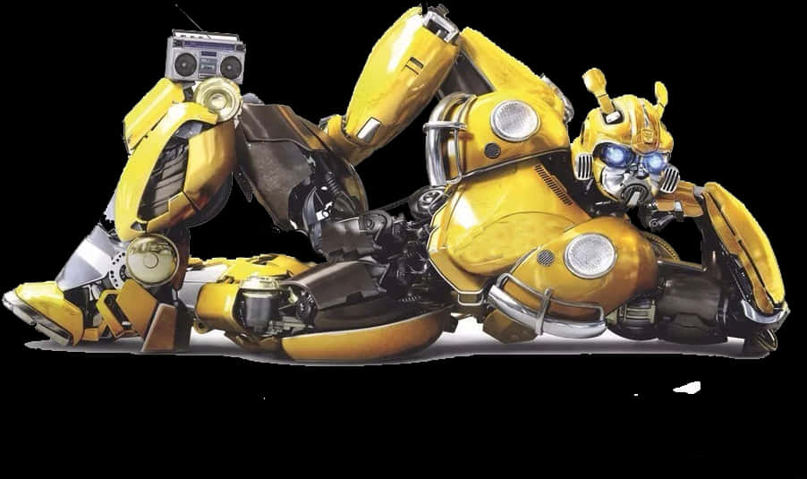 Bumblebee Robot Recliningwith Boombox PNG