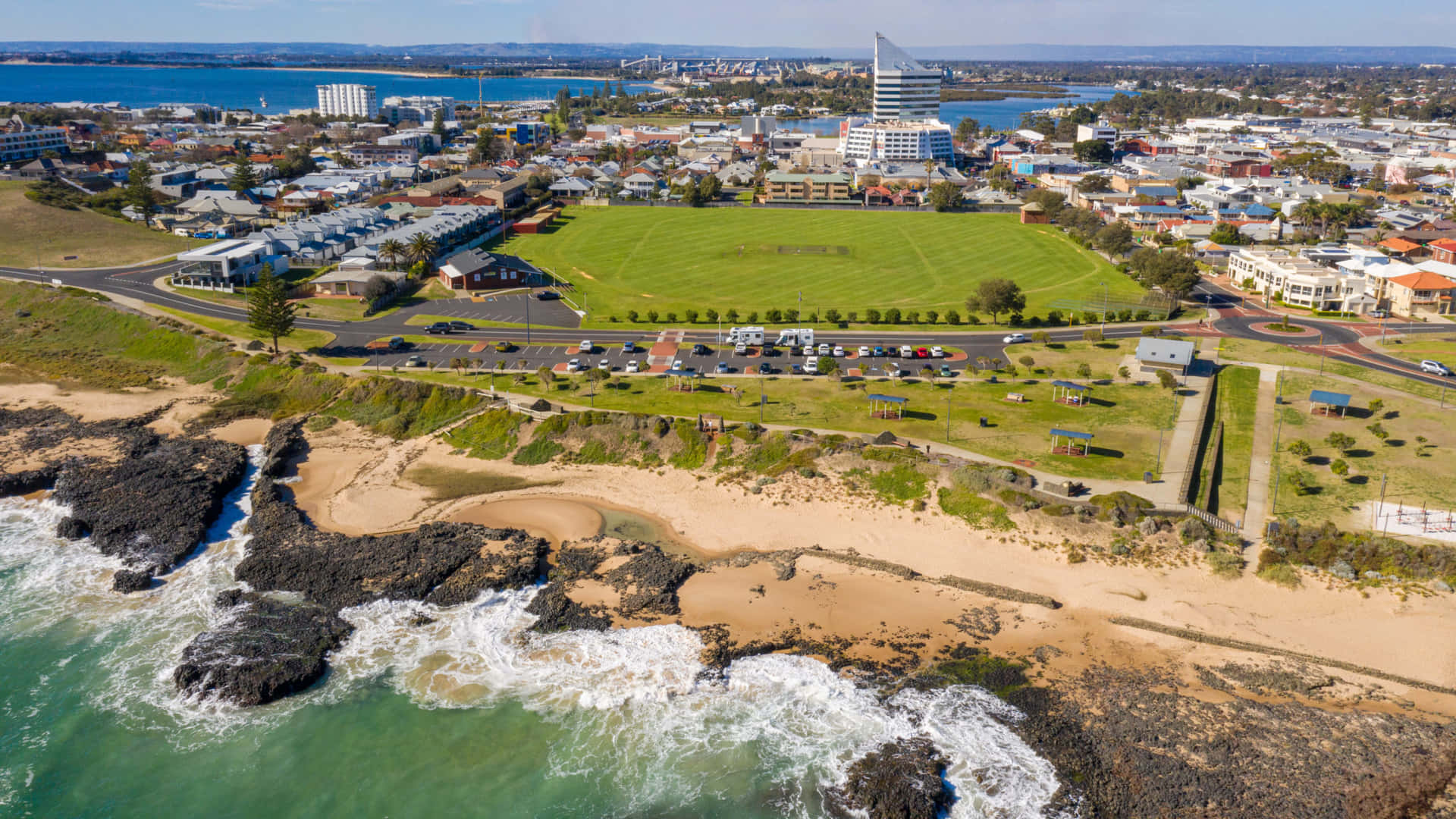 Download Bunbury Coastal Aerial View Wallpaper | Wallpapers.com