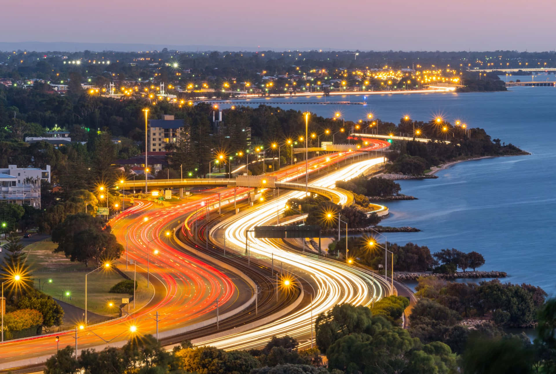 Bunbury Kyst Twilight Trafikk Bakgrunnsbildet