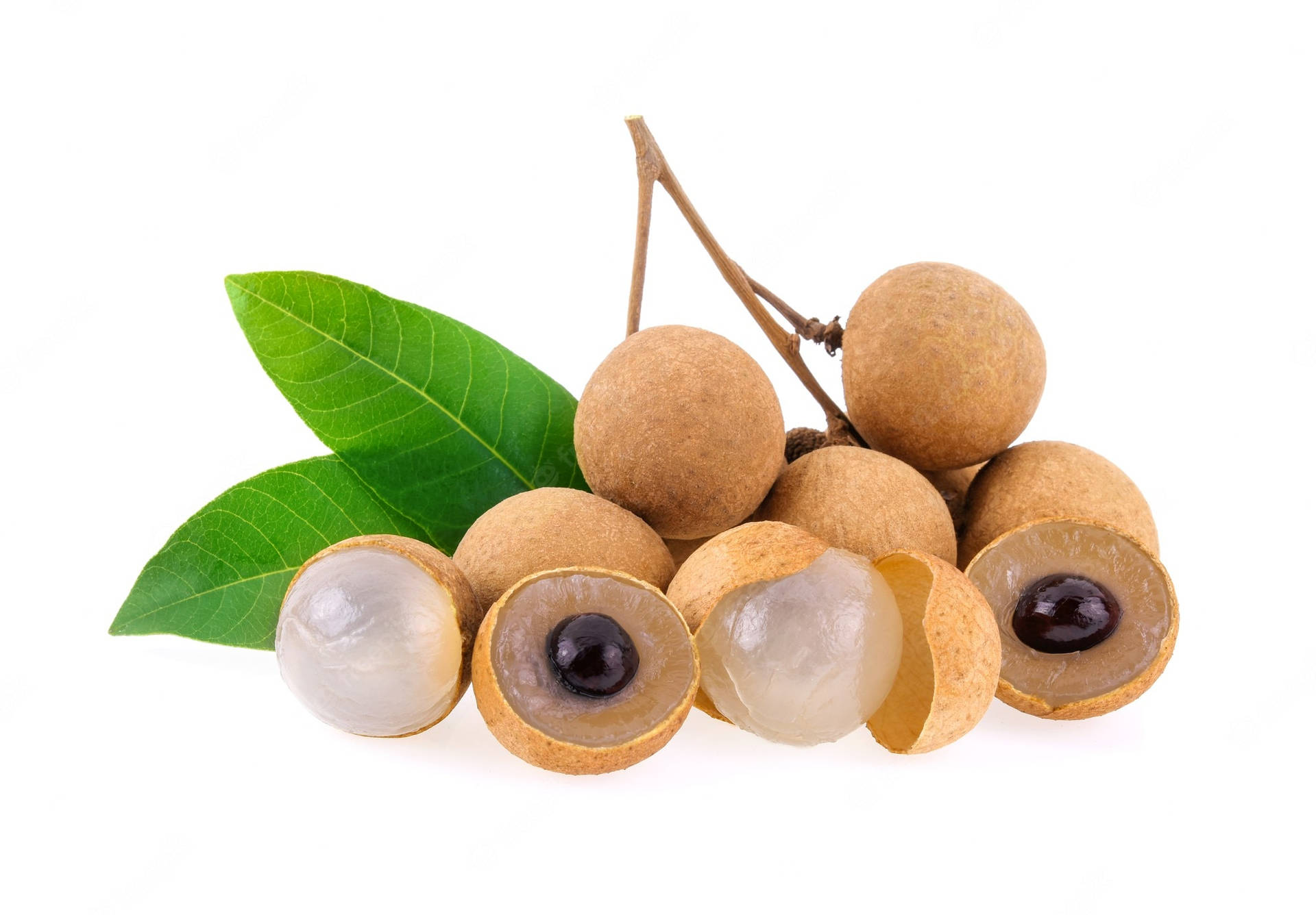 Bunch Of Longan Fruits With Leaves Background