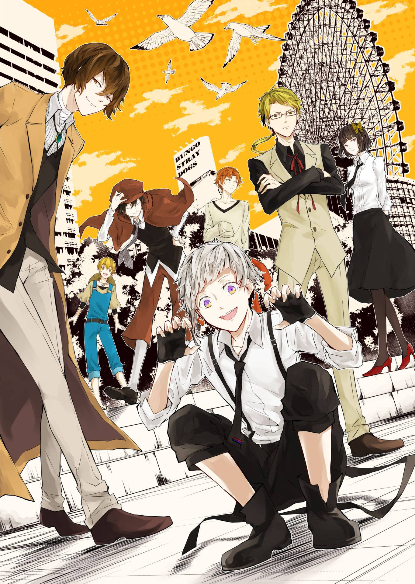 Bungo Stray Dogs Characters And Ferris Wheel Background