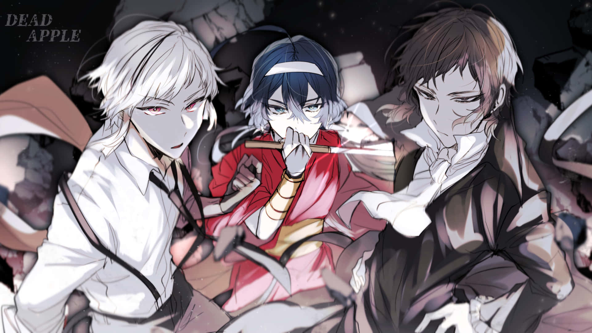 Tre anime-karakterer står sammen Wallpaper