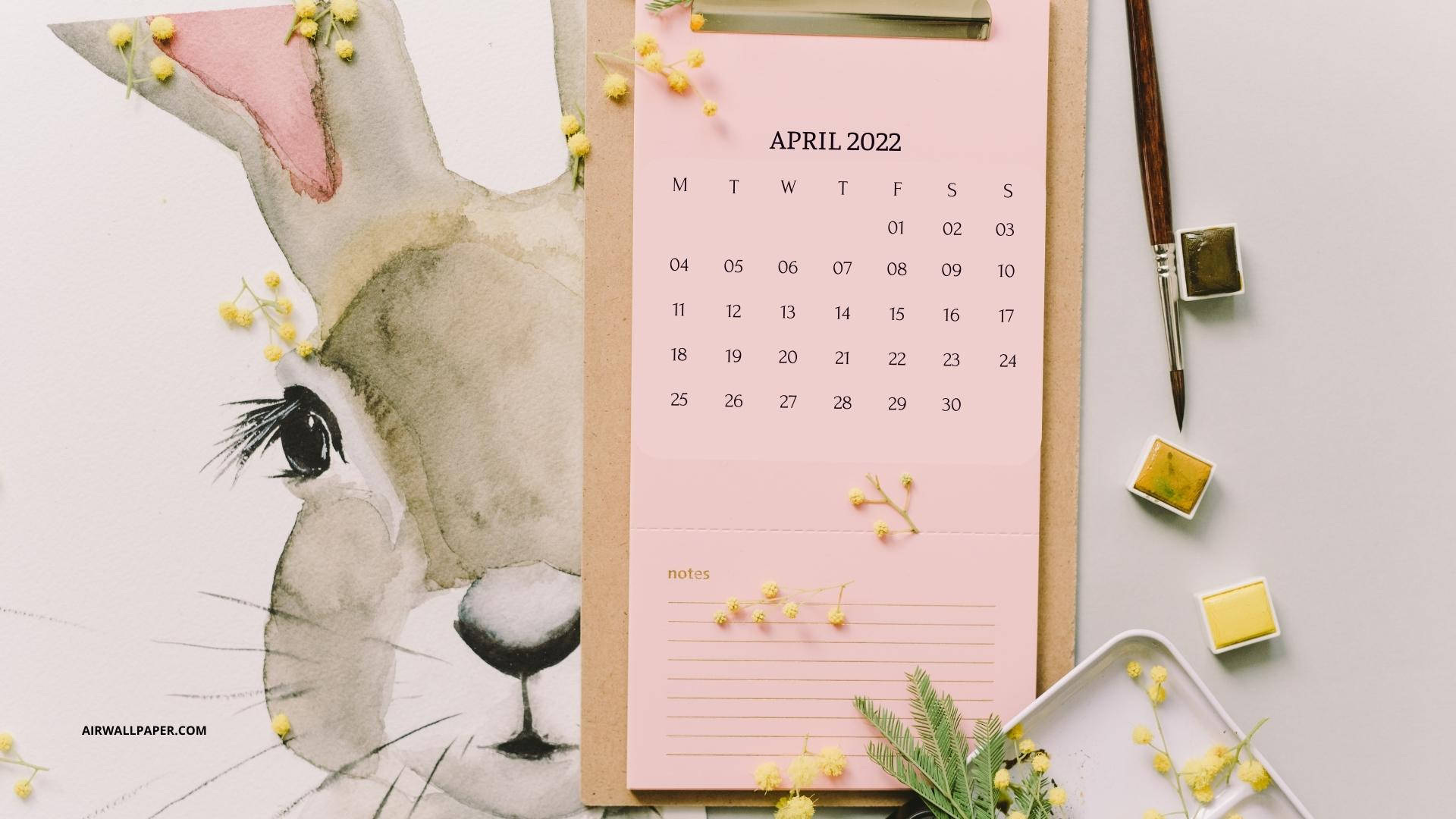 Bunny Art Clipboard April 2022 Calendar Wallpaper