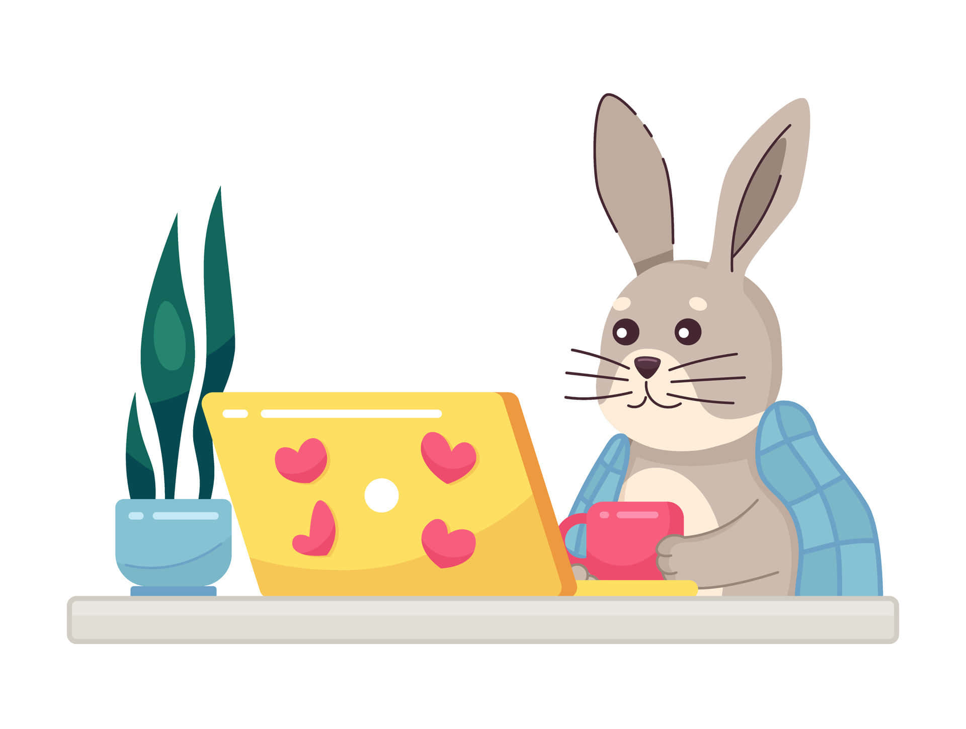 Bunny At Computer Cartoon Wallpaper