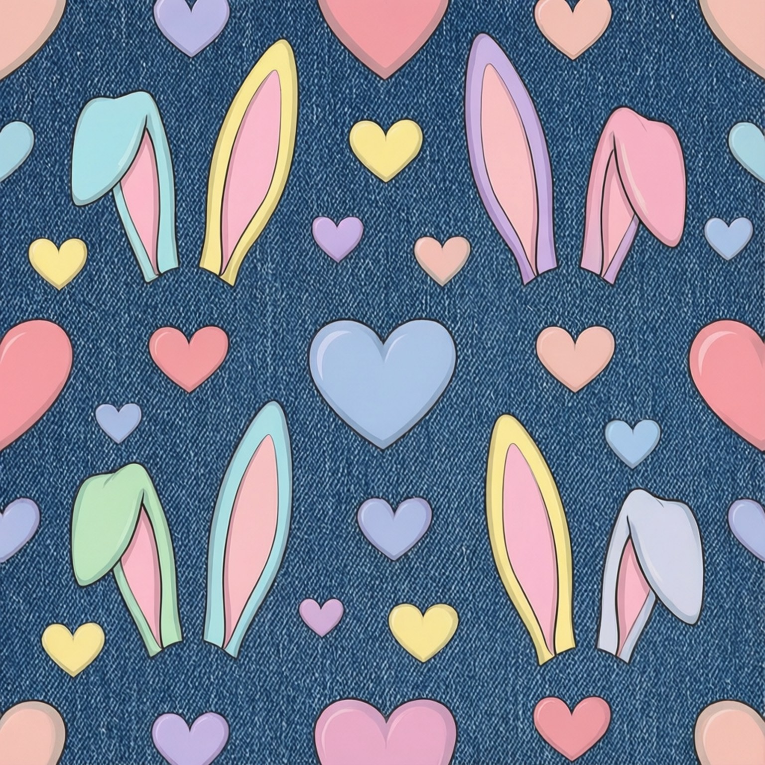 NewJeans aesthetic pattern wallpaper with bunny ears and hearts