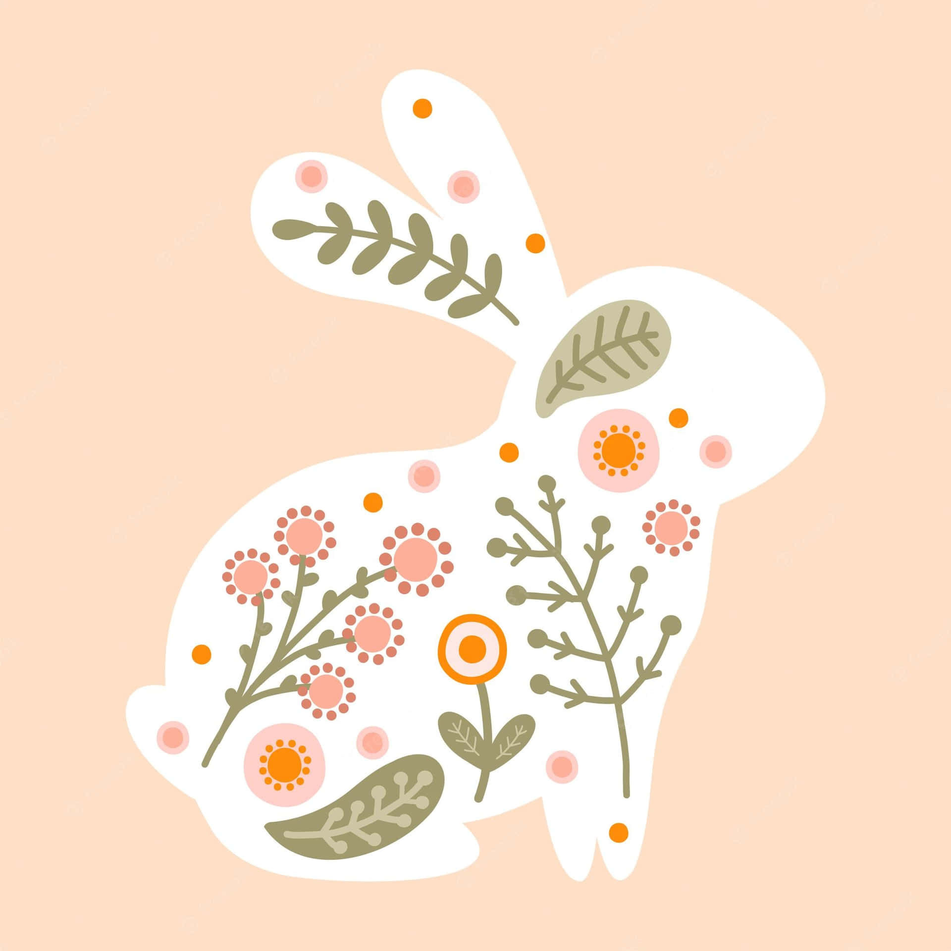 "A fluffy bunny hops among the spring wildflowers."