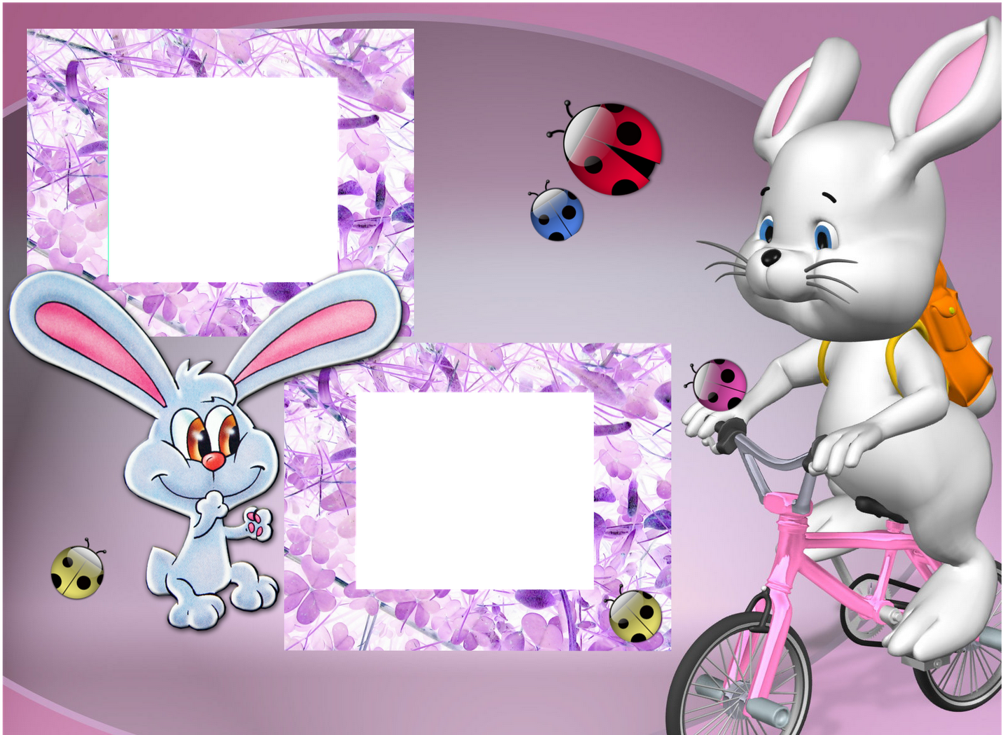 Bunnyand Ladybugs Photo Frame PNG