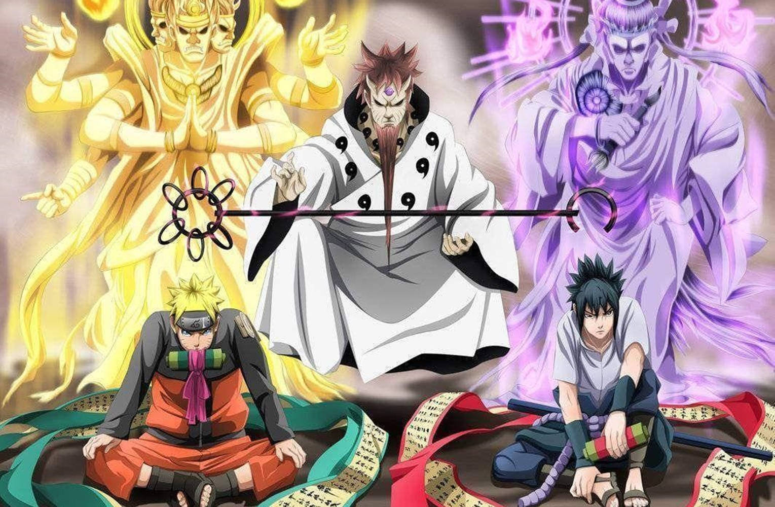 Allenamentodei Personaggi Bunpuko Dell'anime Naruto E Sasuke Sfondo