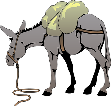 Burdened Donkey Illustration PNG