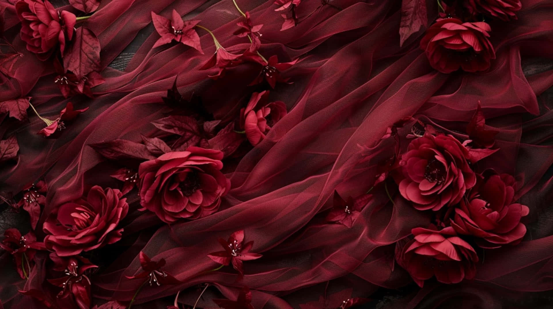 Burgundy Floral Fabric Texture Wallpaper