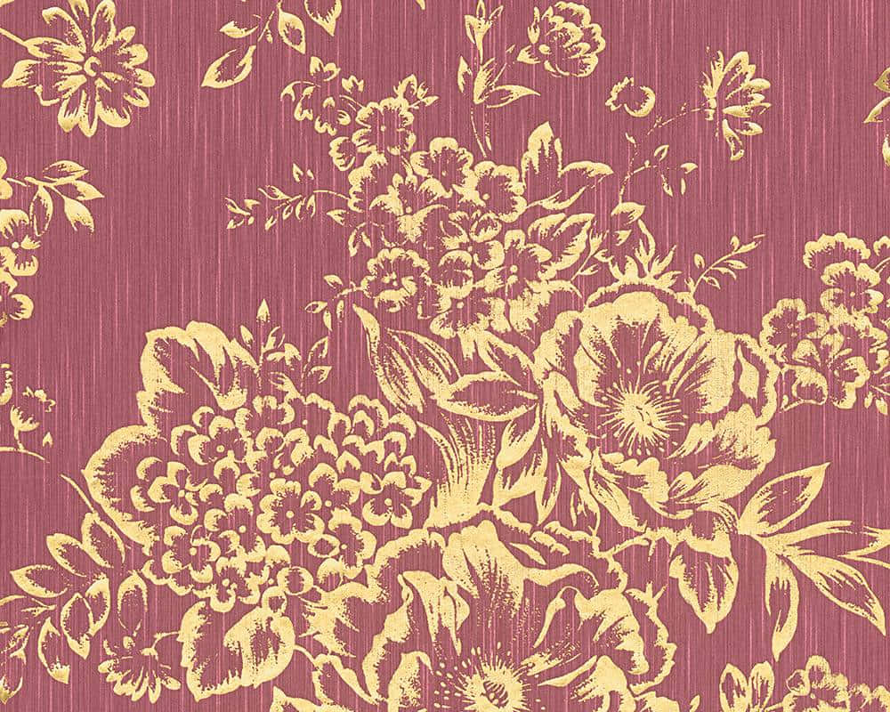 A Floral Wallpaper In A Dark Red Color Wallpaper