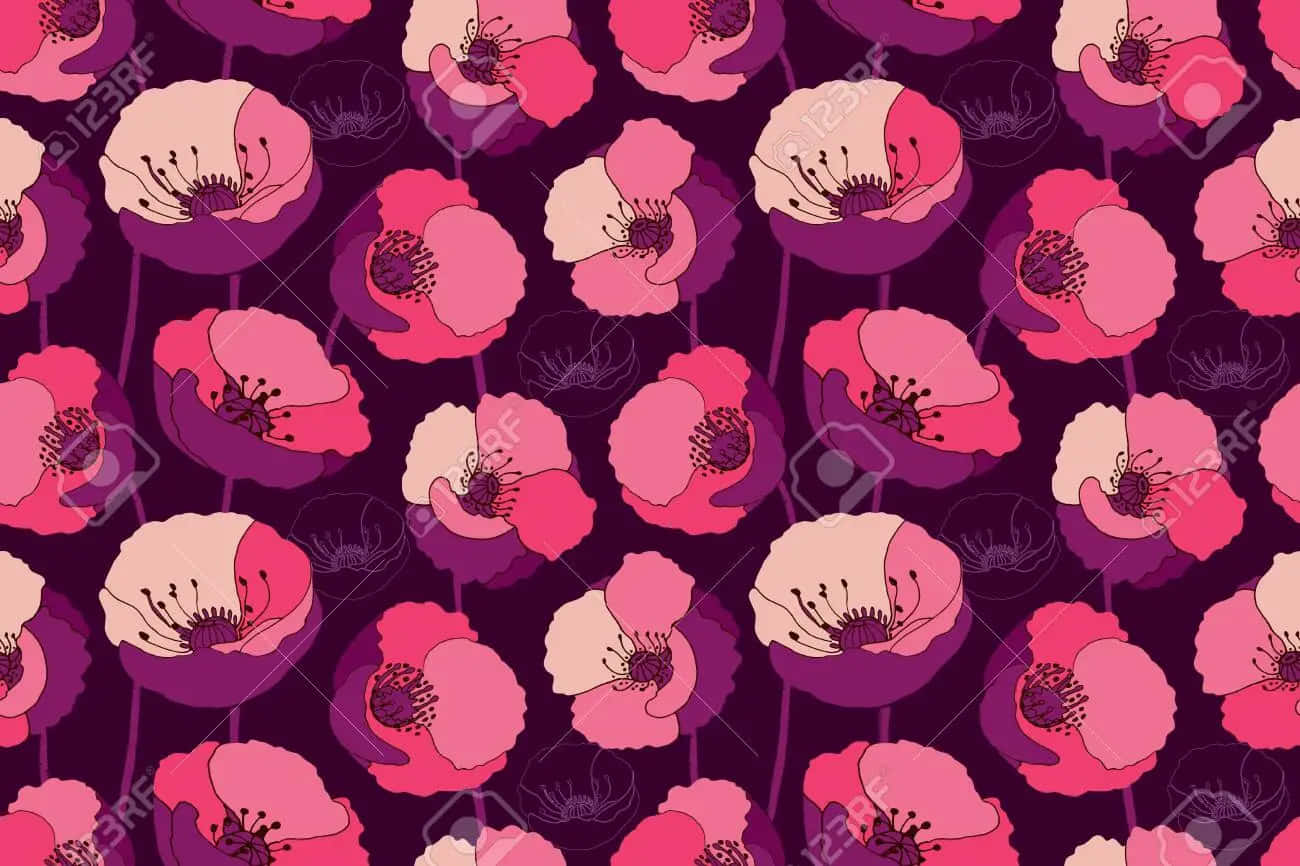 Seamless Pattern With Pink And White Flowers On A Dark Background Wallpaper