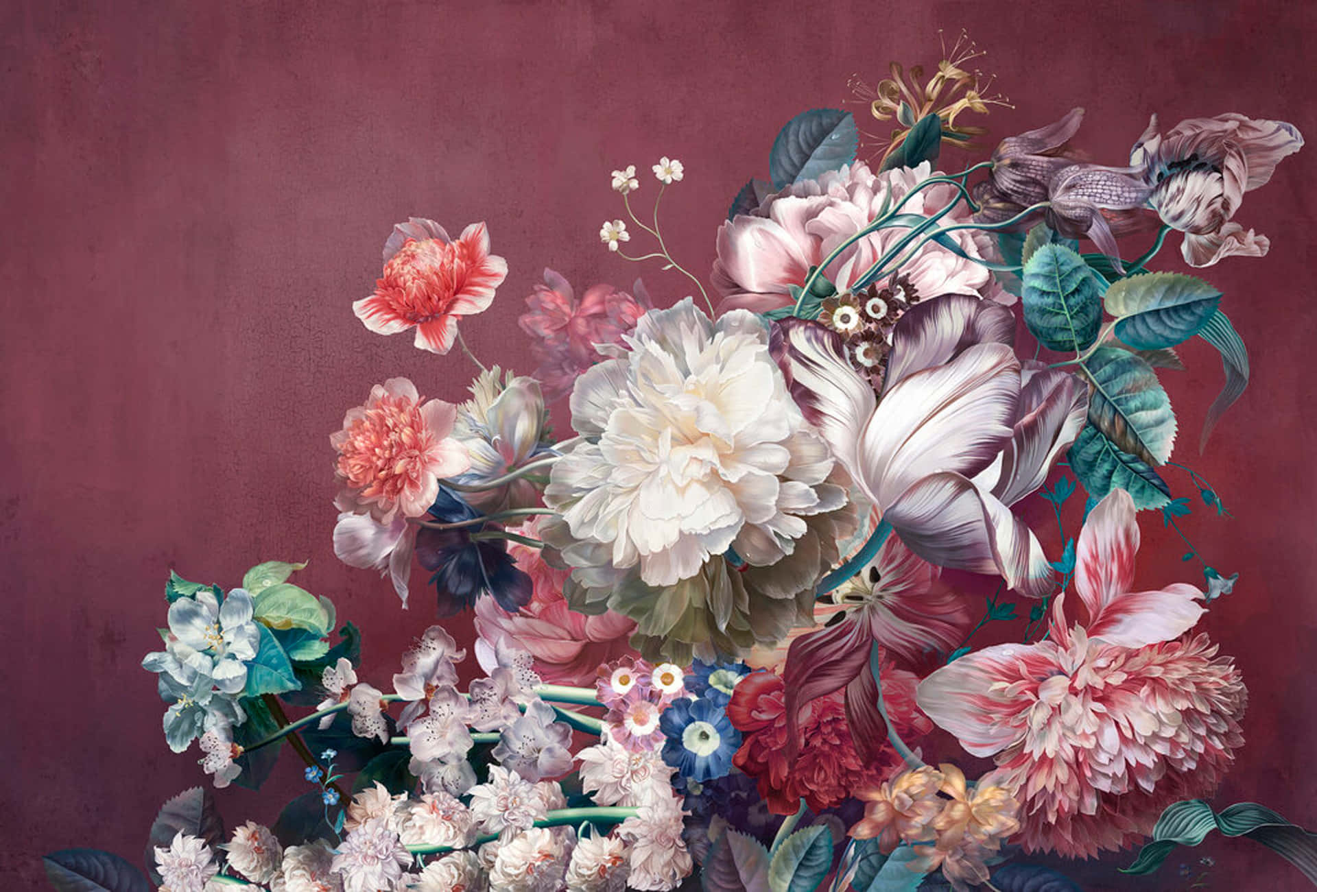 Et maleri af blomster i en vase Wallpaper