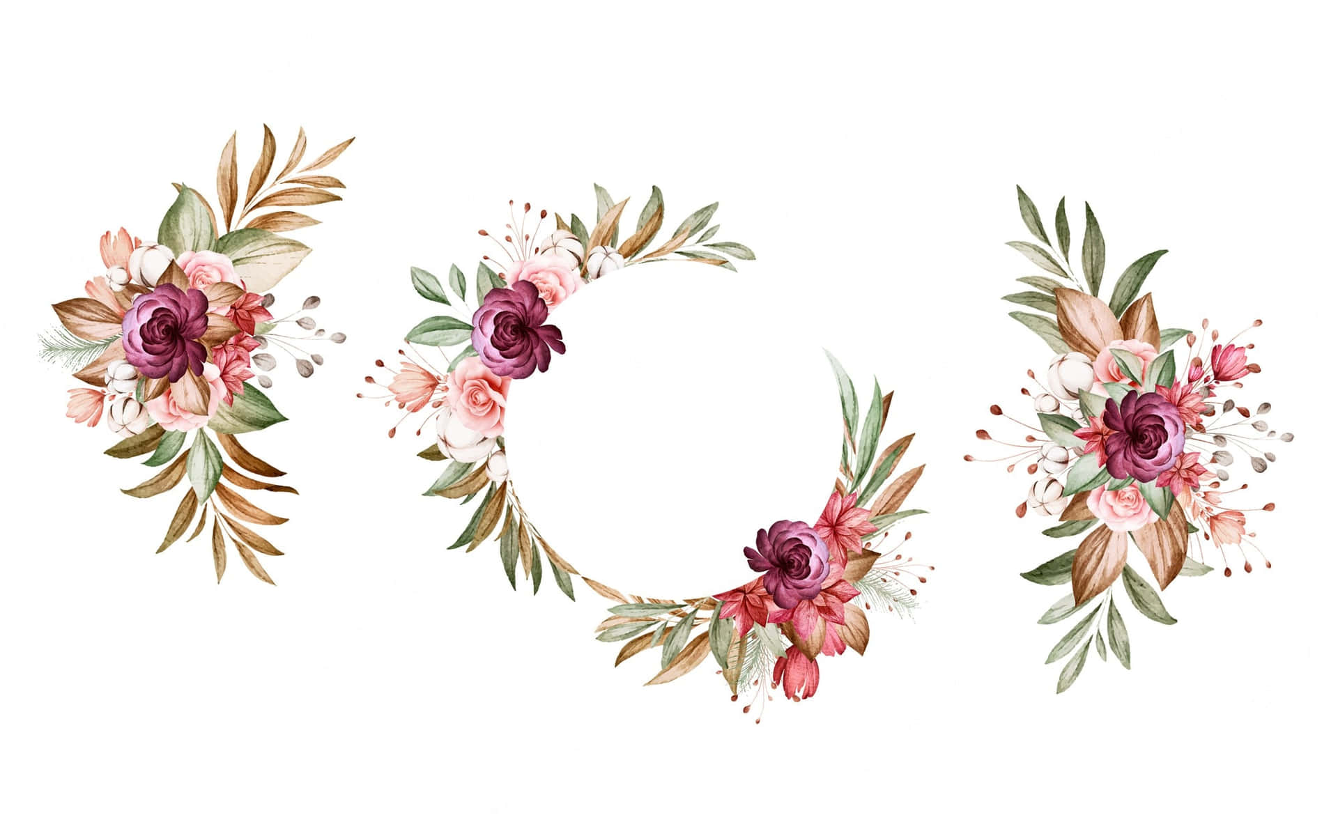 Floral Wreaths With Leaves And Flowers Wallpaper