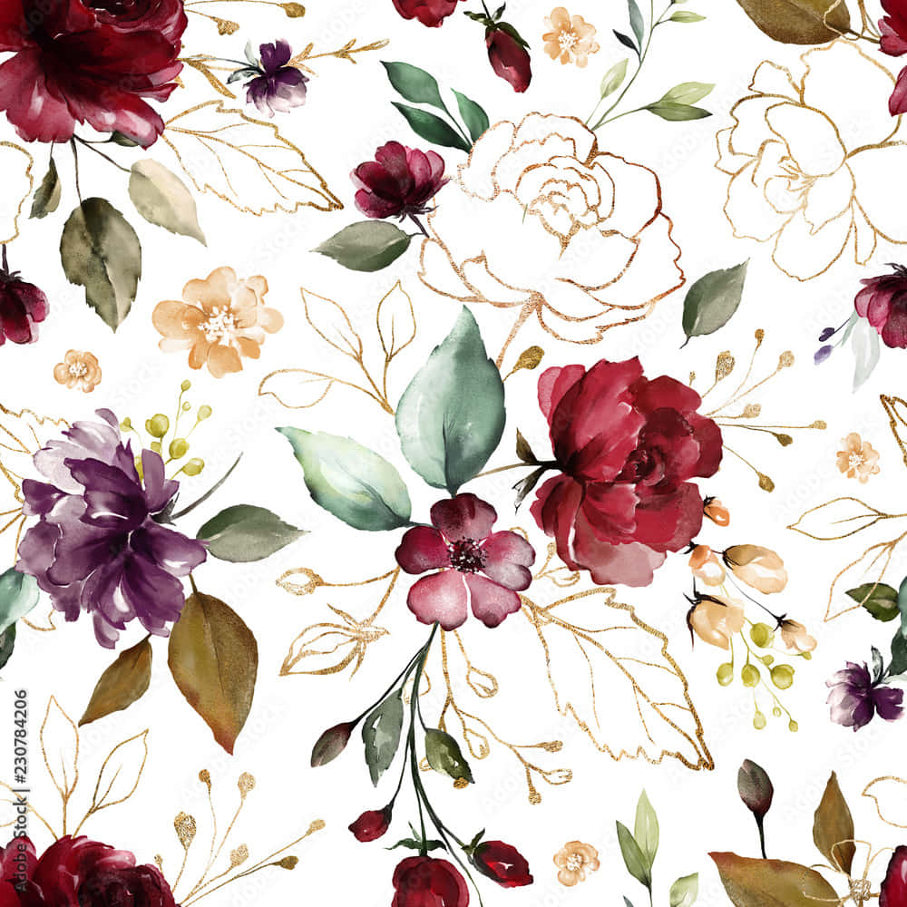 Perfectly Placed Burgundy Flower Wallpaper