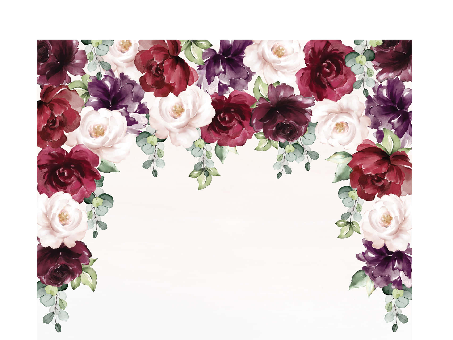 Enblommig Bakgrund Med Bordeauxröda Och Vita Blommor Wallpaper