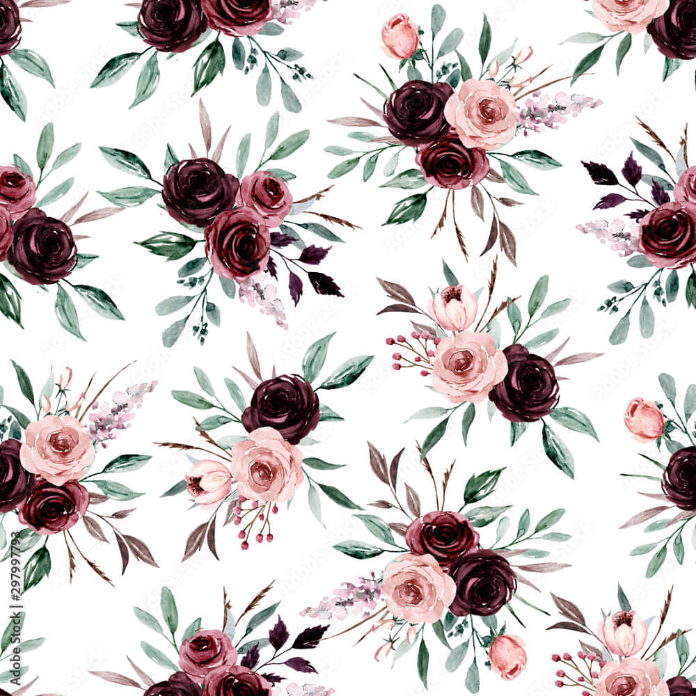 A vibrant burgundy flower stands out in a sea of green. Wallpaper