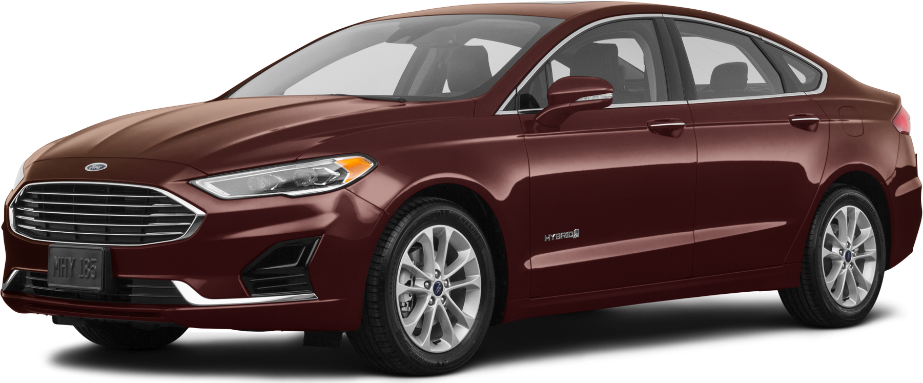Burgundy Ford Fusion Hybrid Side View PNG