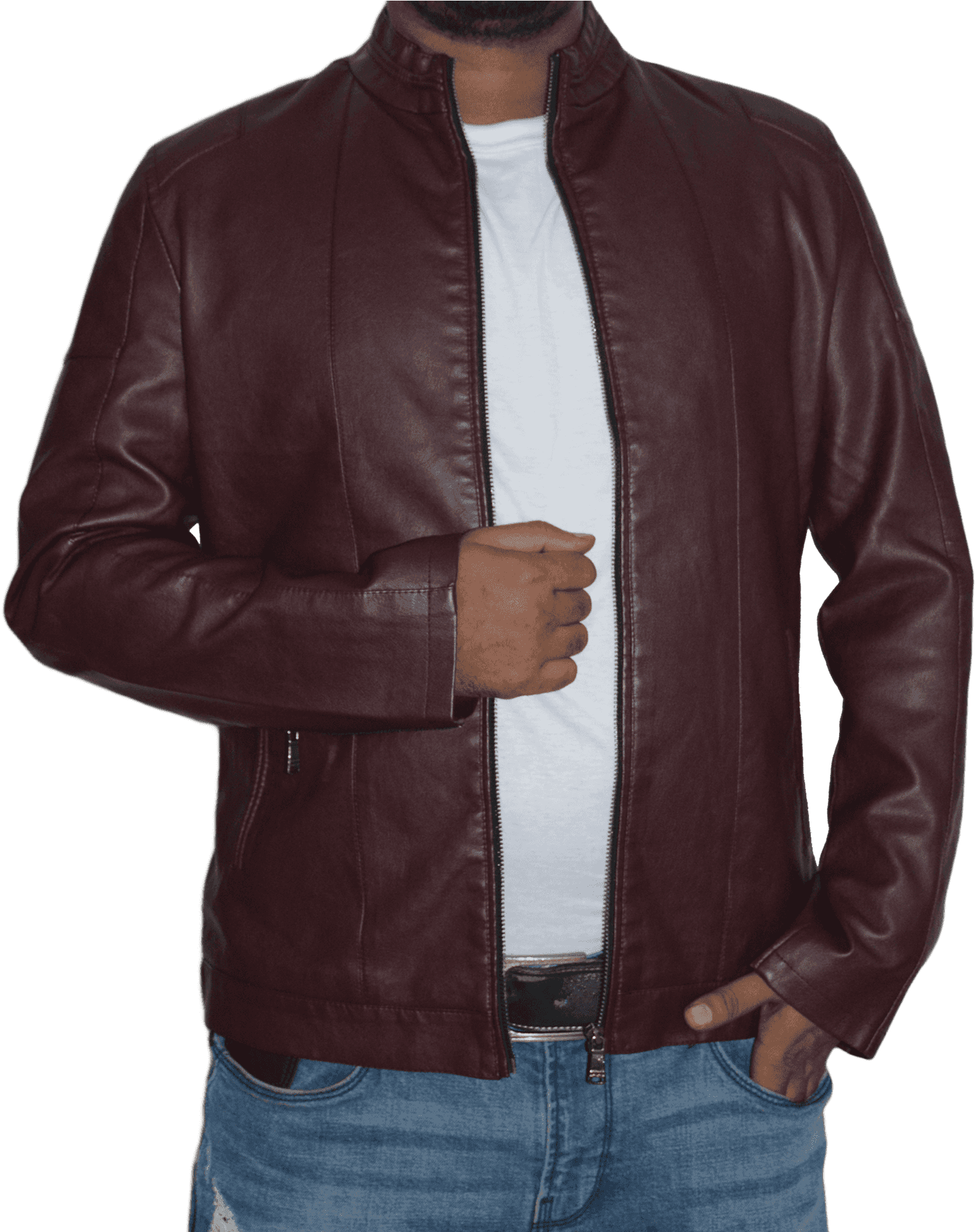 Burgundy Leather Jacket Men PNG