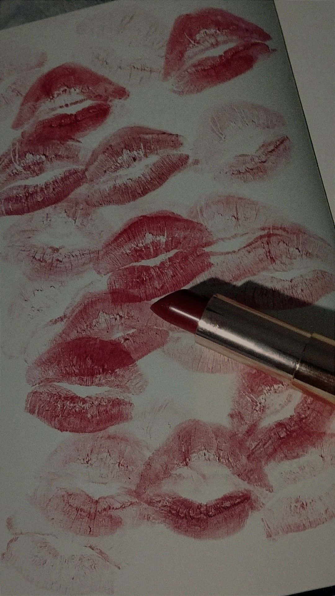 Burgundy Lipstick Kisses Aesthetic Wallpaper