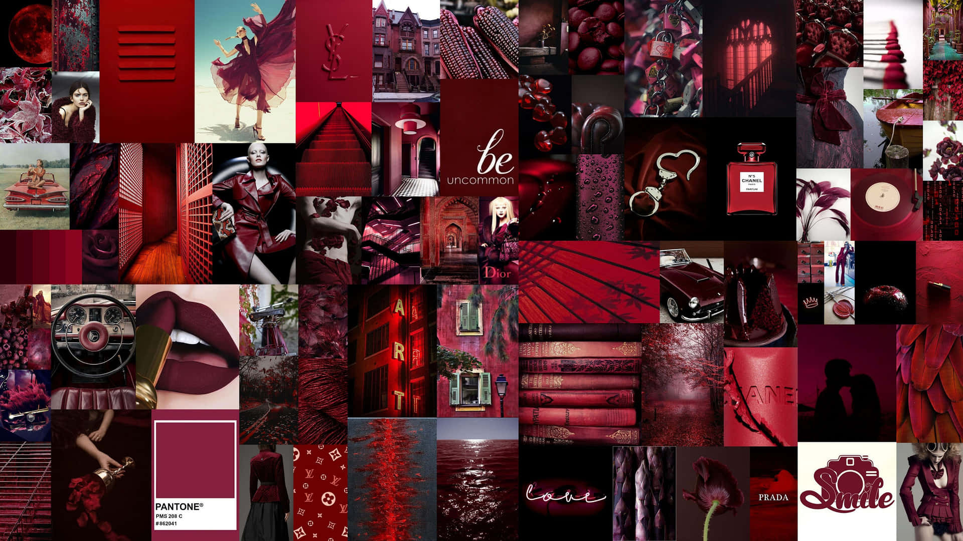 Burgundy Maroon Aesthetic Collage Wallpaper