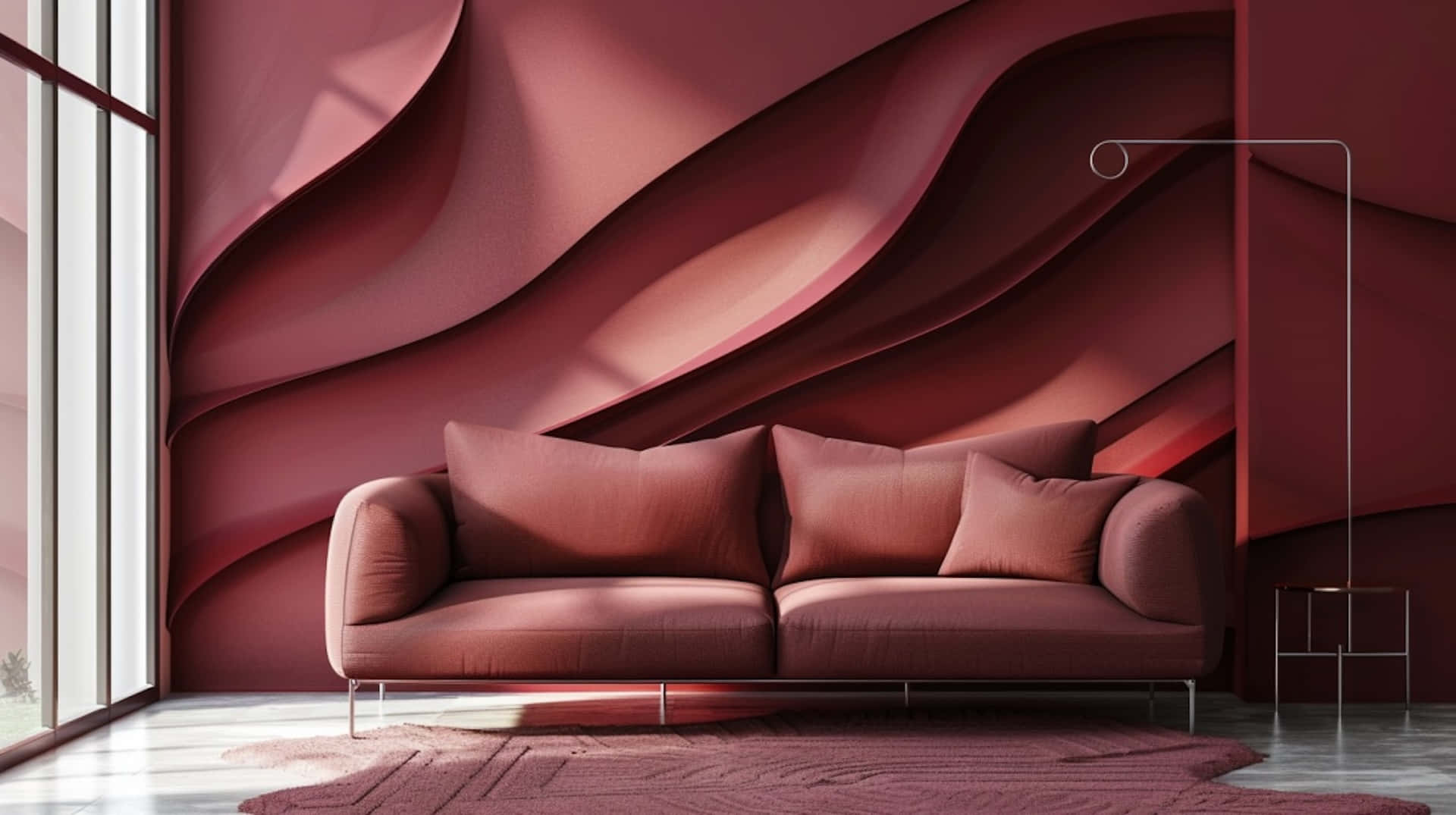 Burgundy Modern Living Room Interior Wallpaper