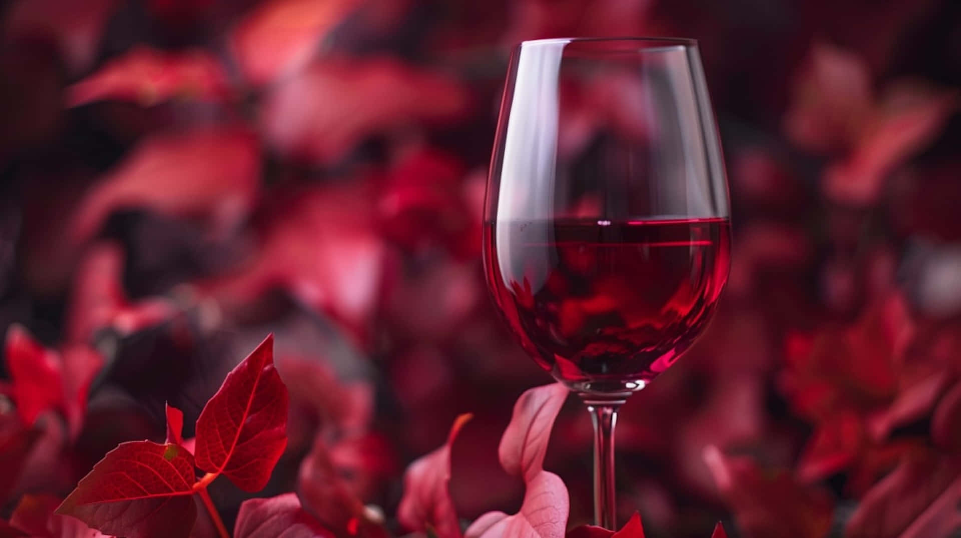 Burgundy Wine Glass Among Red Leaves Wallpaper
