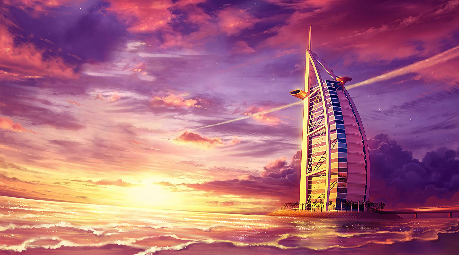 Beskriv som en fænomenal dansk talsmand Burj Al Arab Fantasy Pink Sky. Wallpaper