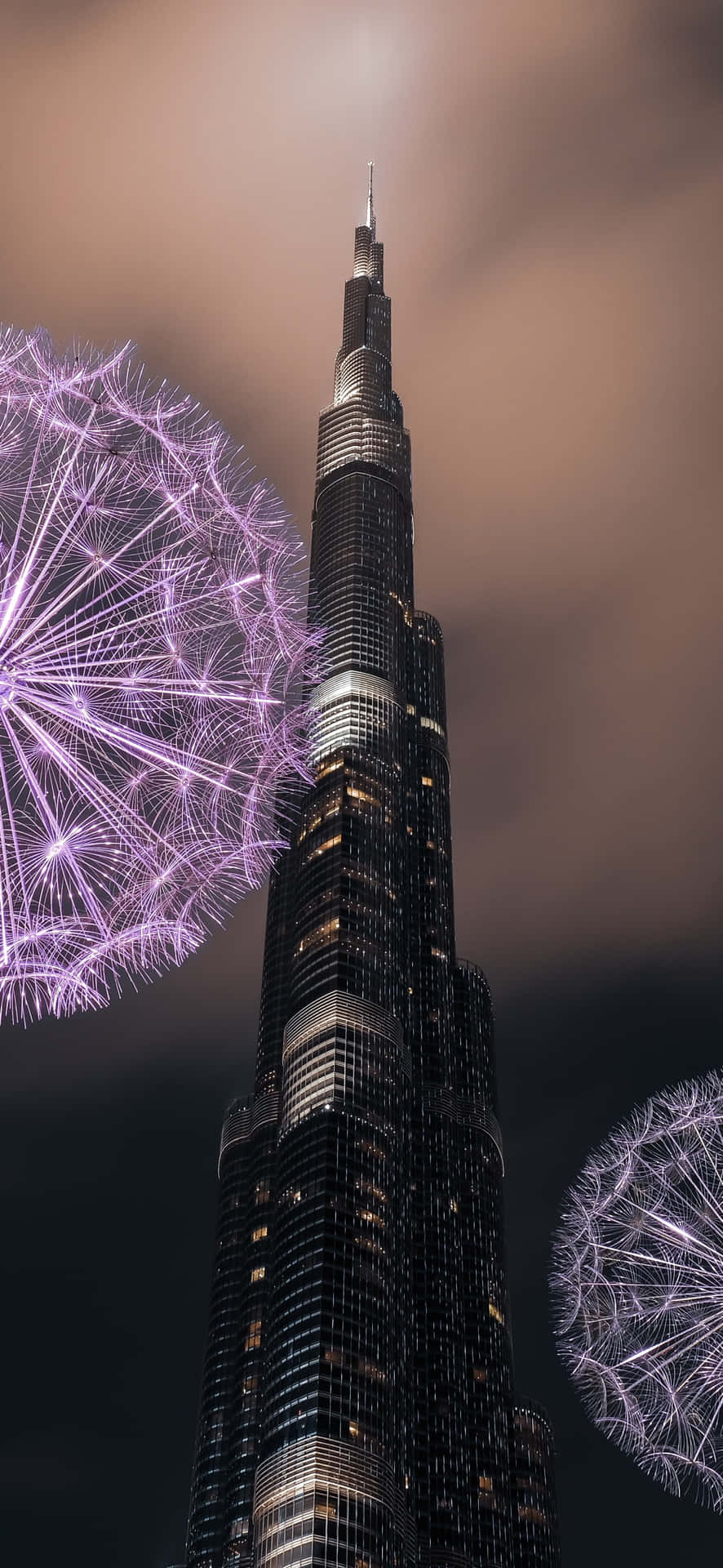 Burj Khalifa Nighttime Dandelion Fireworks Wallpaper