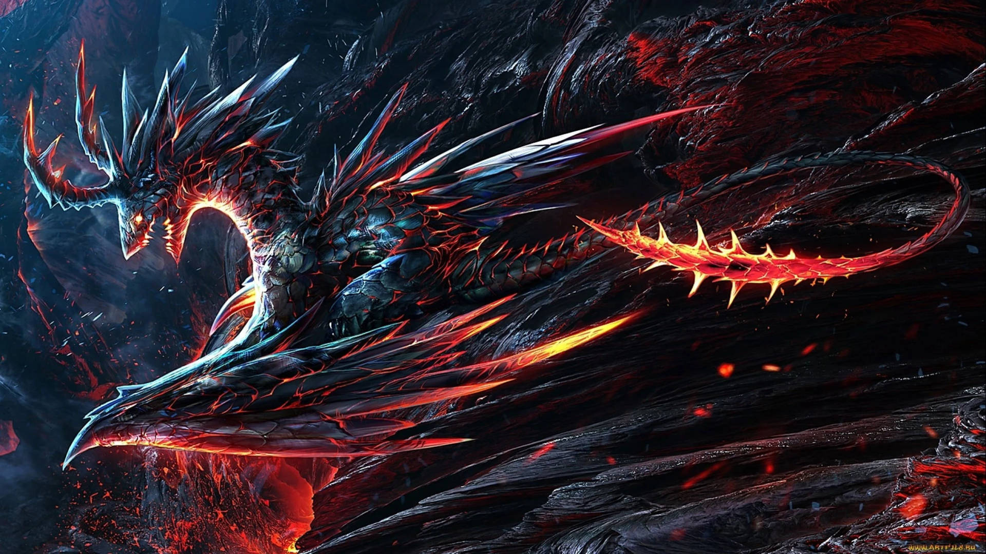 Burning Black Red Dragon Wallpaper