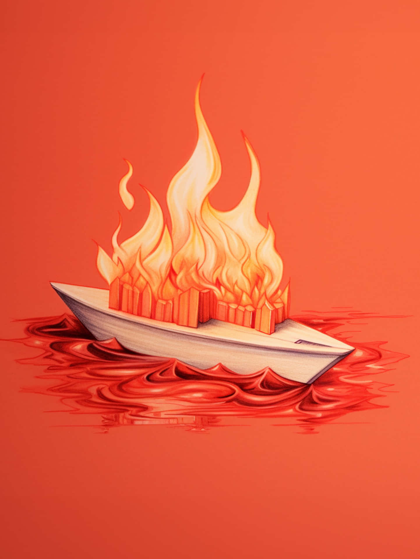 Burning Boat Illustration Wallpaper