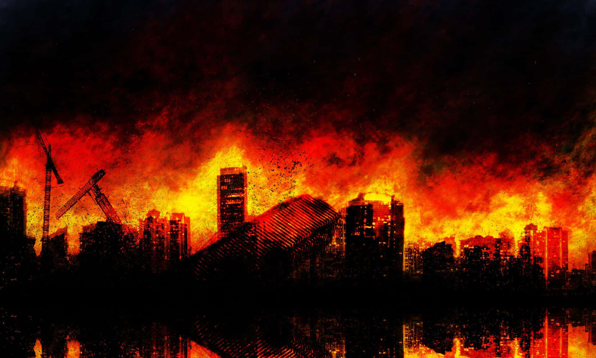 burning city skyline