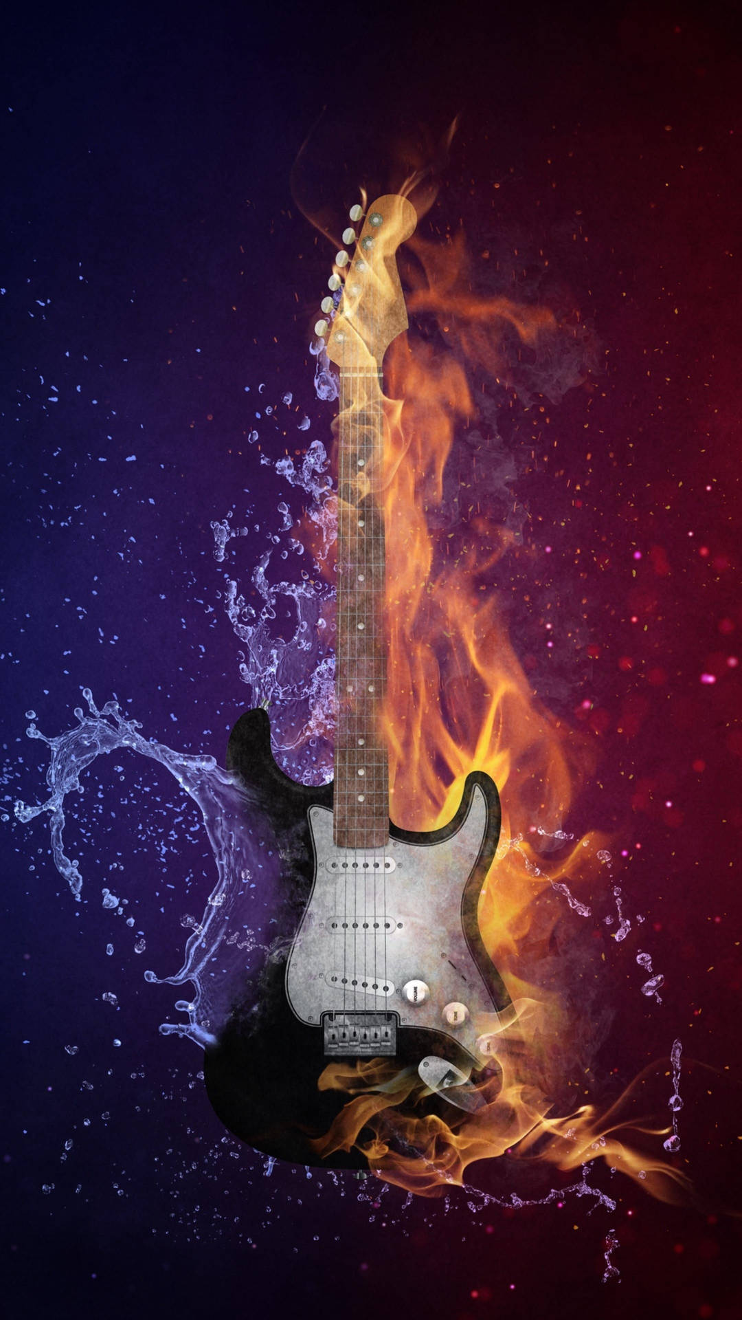 Download Burning Electric Guitar Music Phone Wallpaper 