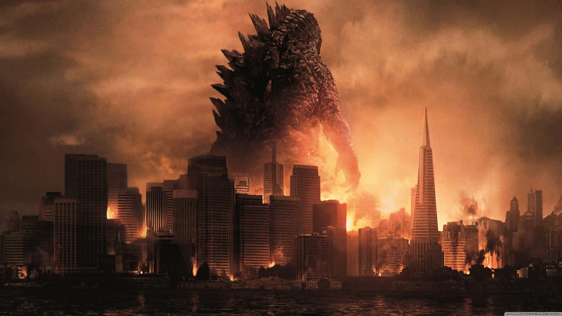 Burning Godzilla Unleashing Raw Power on Display Wallpaper