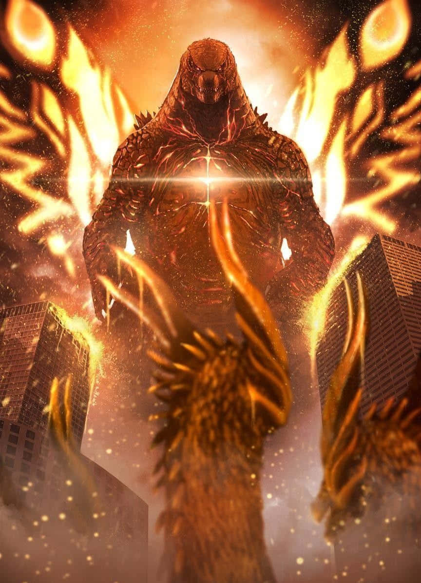 Burning Godzilla Unleashing His Fury Wallpaper