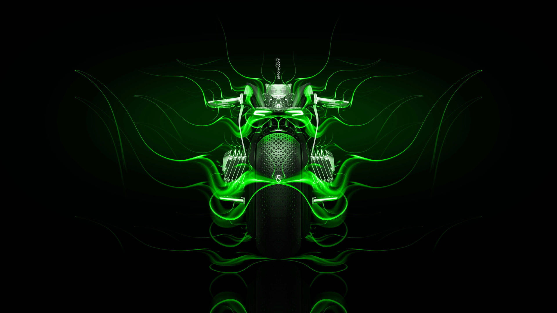 Burning Green Fire Motorcykel Wallpaper