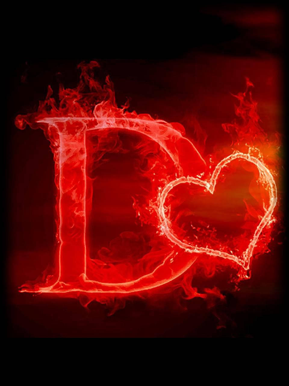Burning Letter D With A Heart Background