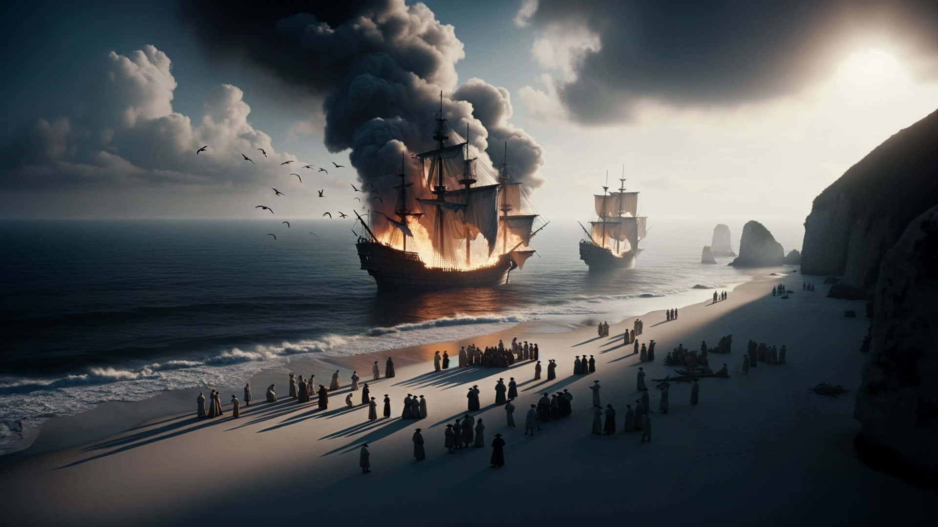 Burning Ships Beach Conquest Wallpaper