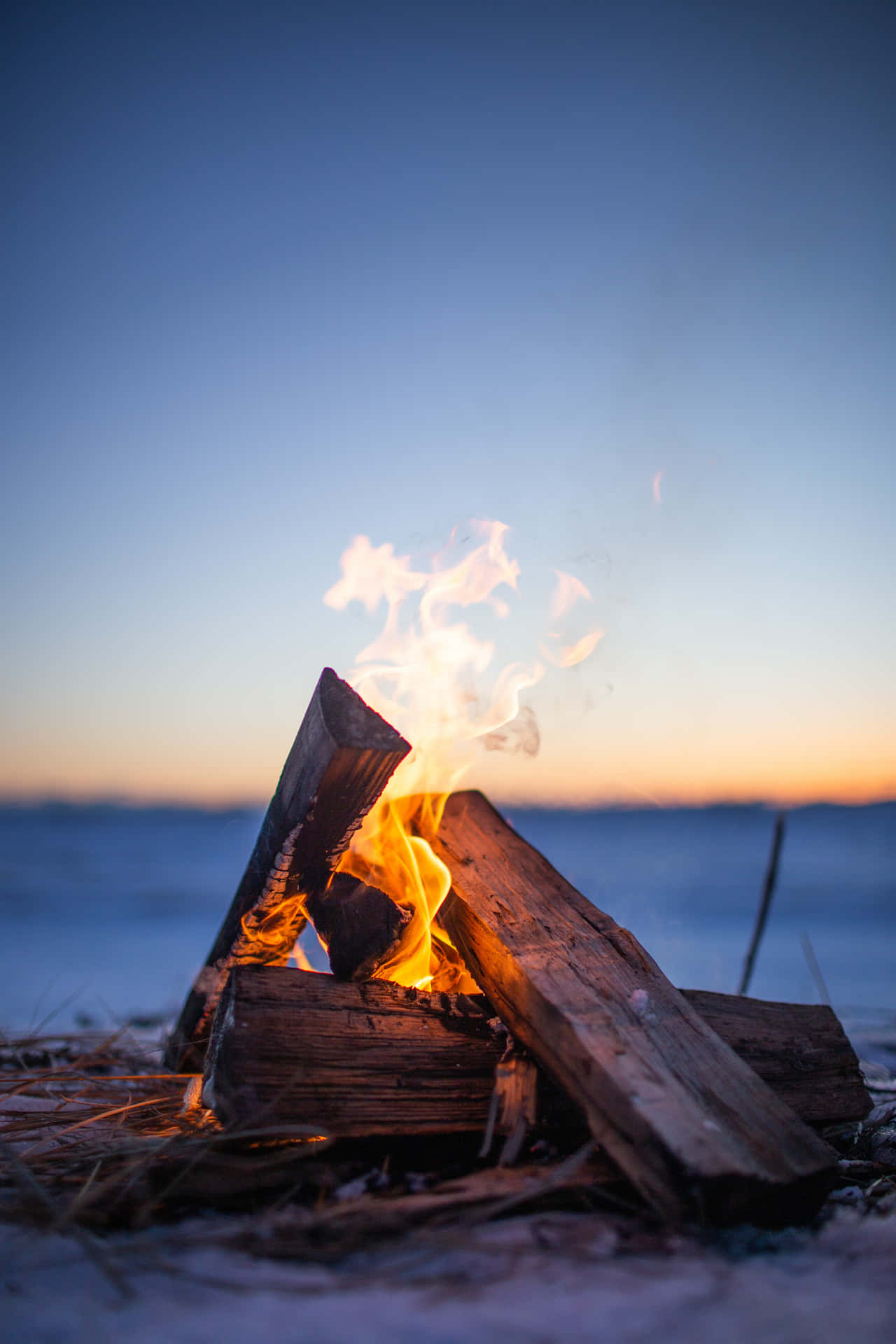 Burning Wood On Snowy Ground Campfire Wallpaper