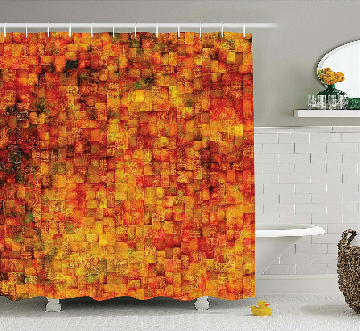 Burnt Orange Background Mosaic Curtain