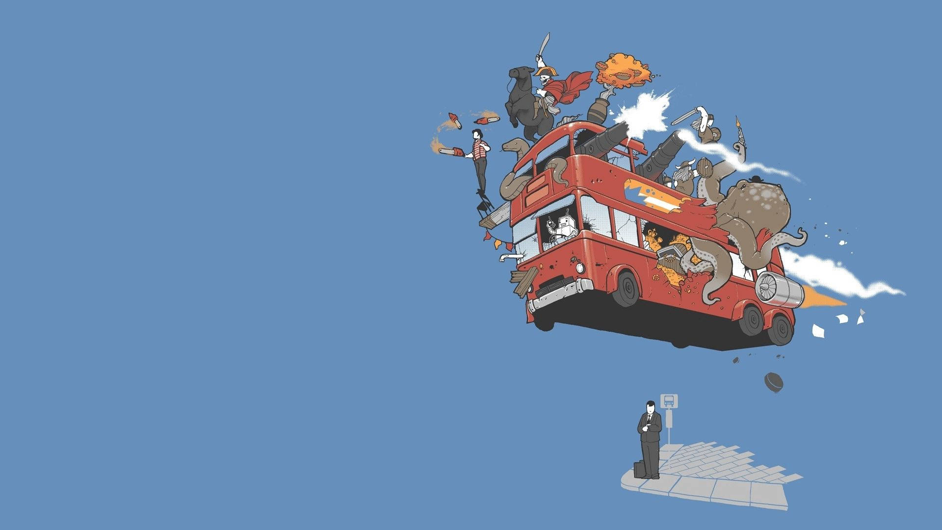 Bus In Sky Animated Cartoon