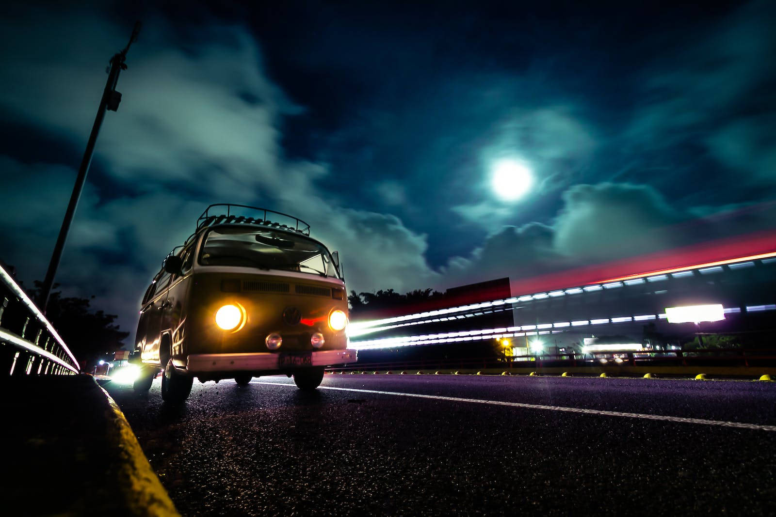 Bus Under The Moon Desktop Wallpaper