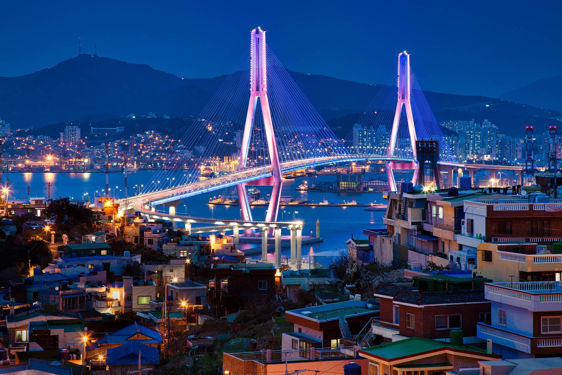 Busan Harbour Bridge Corea Del Sud Sfondo