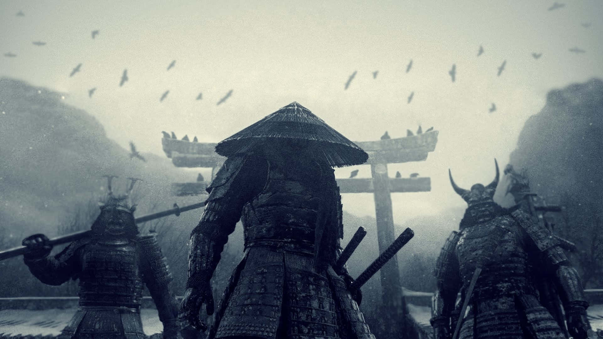 Caption: Samurai Warrior standing tall in the realm of Bushido Wallpaper