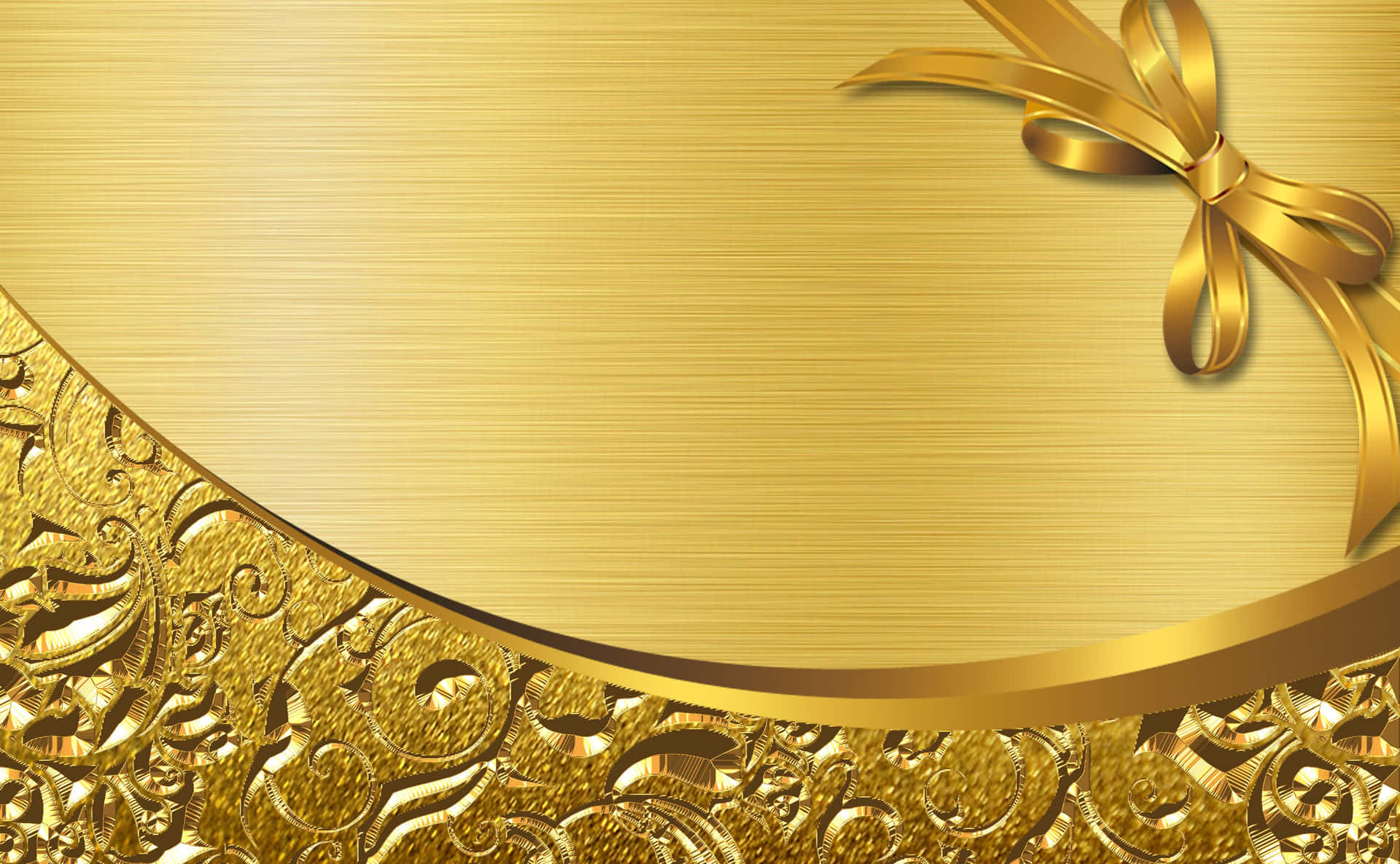 Gold Background With A Bow And Ribbon