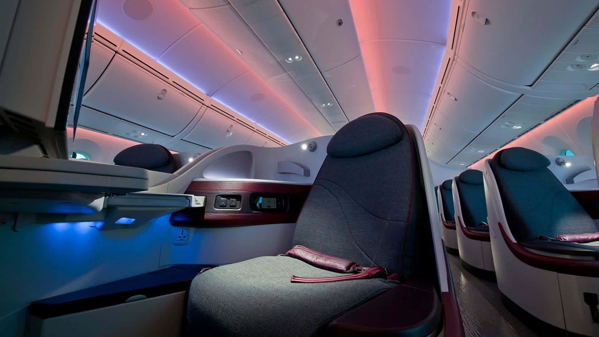 Postoin Business Class Dentro L'aereo Qatar Airways Sfondo