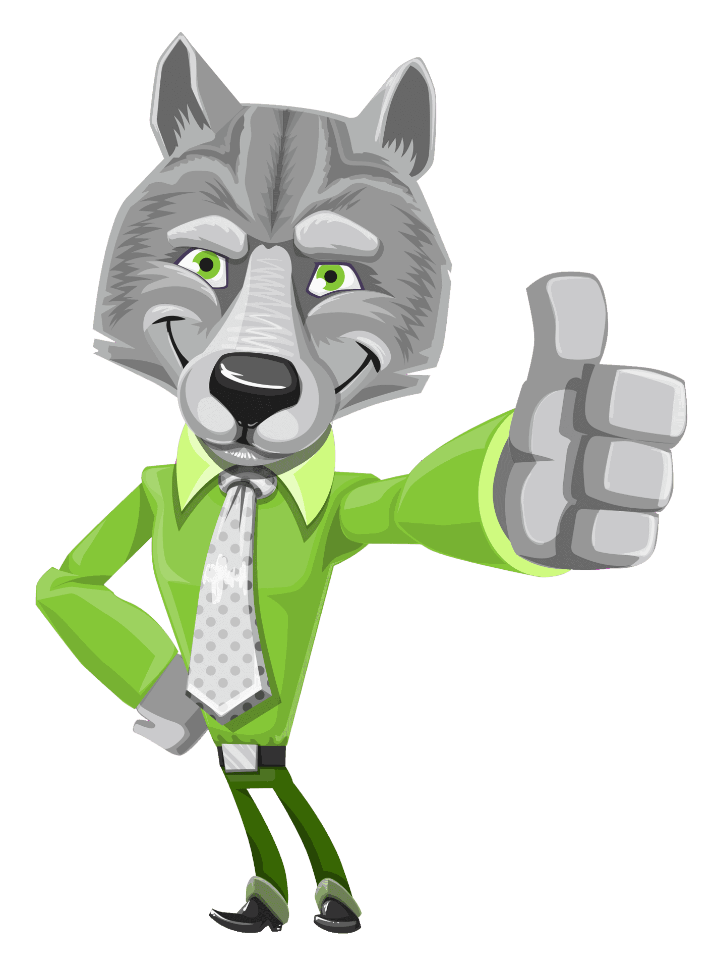 Business Wolf Thumbs Up Cartoon PNG
