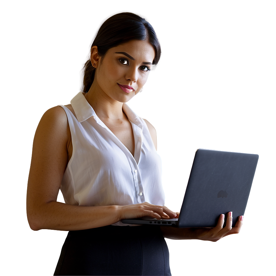 Download Business Woman With Laptop Png Adf | Wallpapers.com