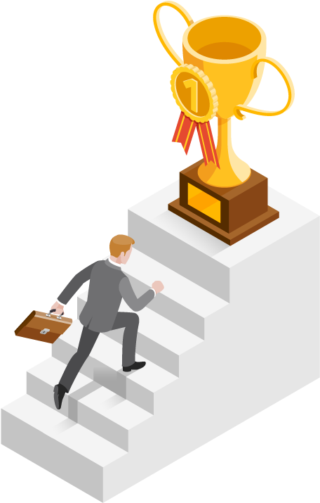 Businessman Climbing Stairs Towards Trophy PNG